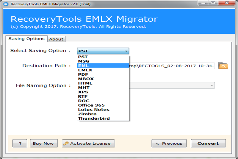 choose wanted format to convert mac mail to eml file