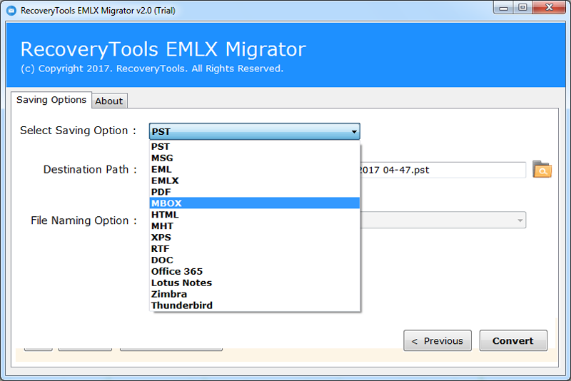 select needed file format to store resultant data