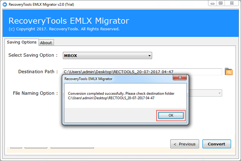 open migrated data after complete the emlx to mbox migration