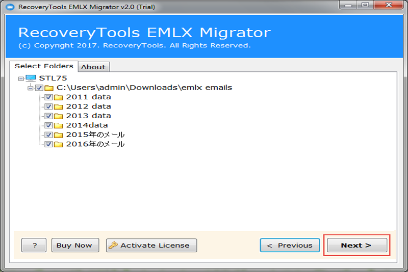 choose emlx folder items to import apple mail to lotus notes