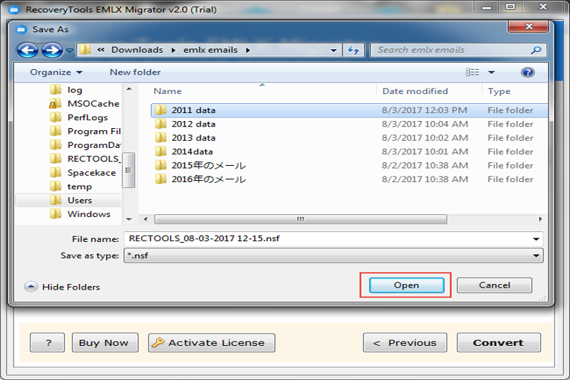 emlx files to nsf converter tool offers desired file destination Path to Save NSF File