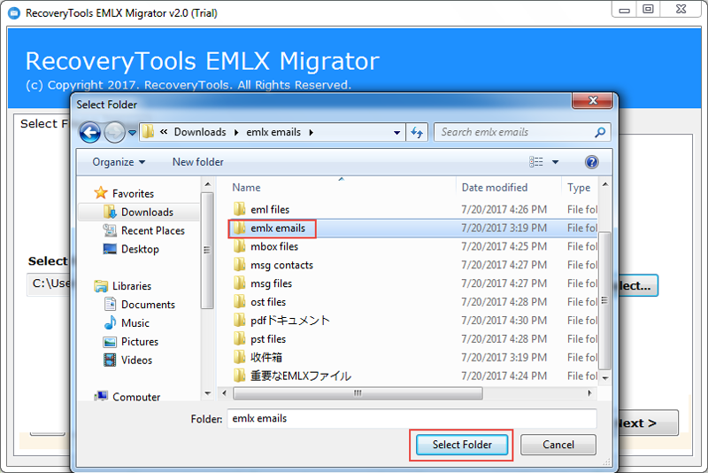 select emlx files on your machine