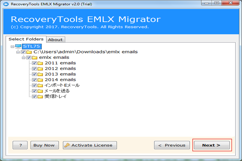 select mac mail emlx folder or file to import emlx to outlook365