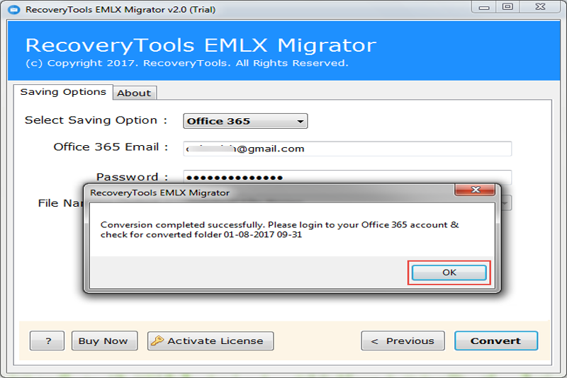 open migrated data after complete the emlx to office365 converter