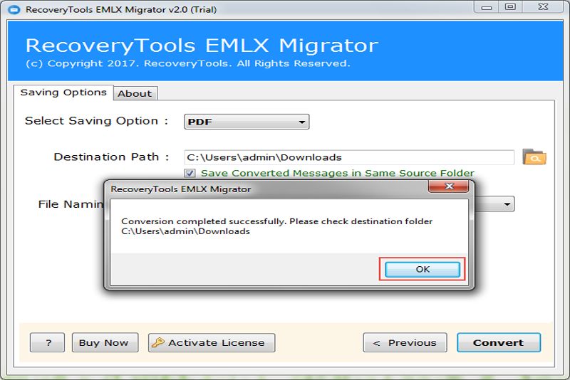 open migrated data after complete the emlx to pdf converter