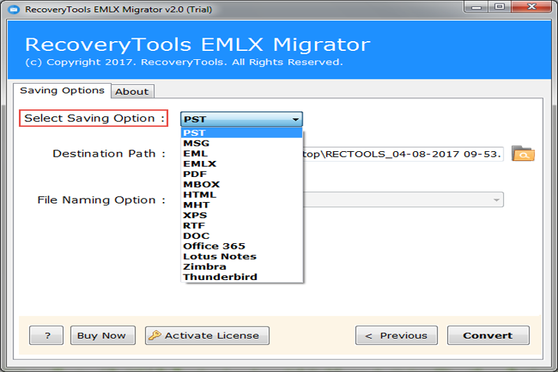 select emlx to outlook pst format to store resultant data