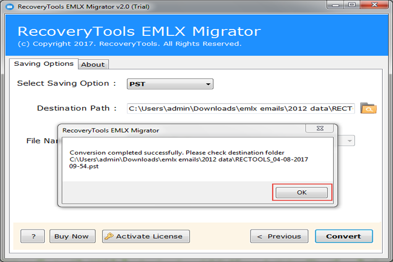 open converted data after complete the emlx files to pst migration