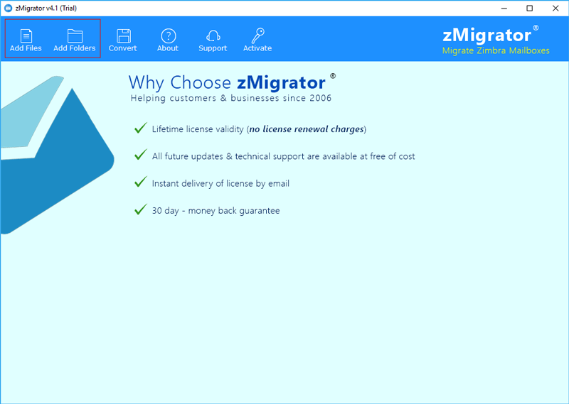 Choose files/folders to add zimbra database location